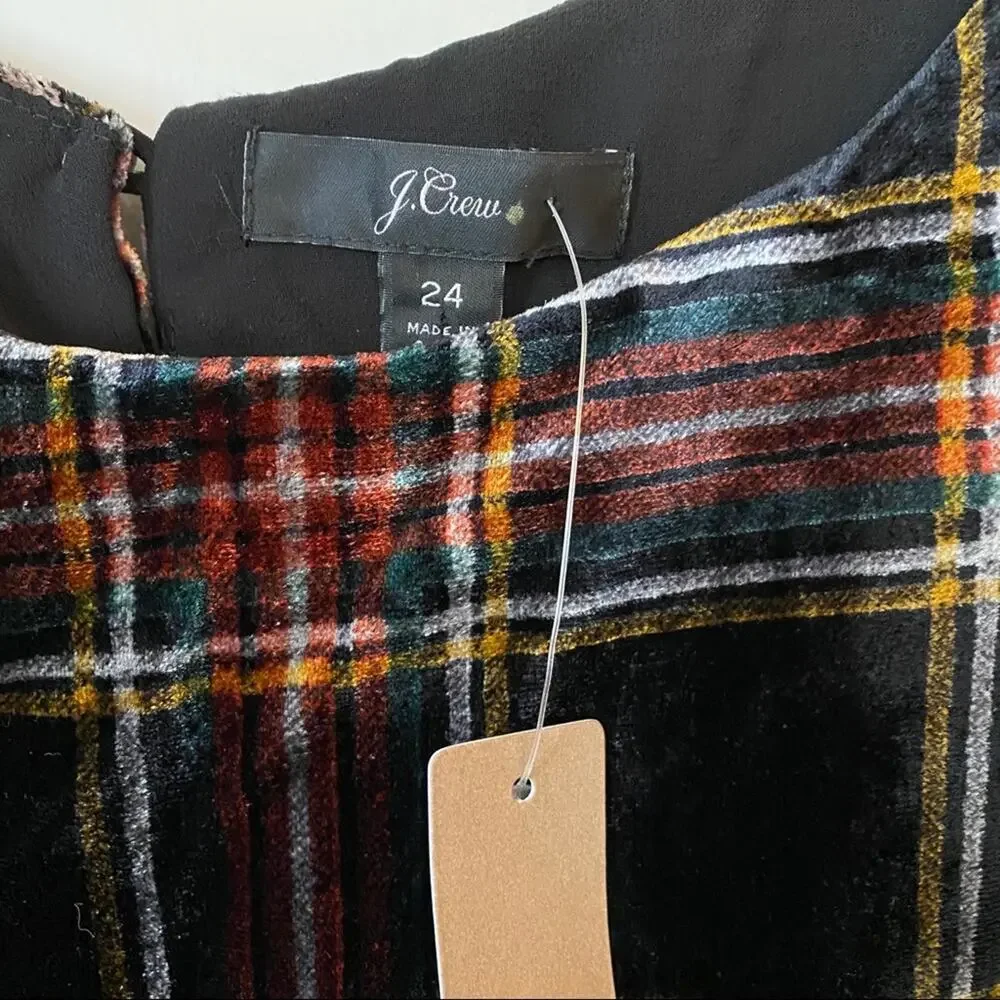 NWT J. Crew Velvet Stewart Plaid Tank Top Holiday Stewart Tartan Shell 24 / 3X